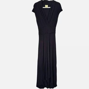 Anthropology Maeve Dress Black Long Maxi Open V-Neck Wrapped Flared | Size SP